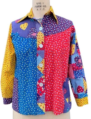 Camisa Sears Vintage Niña LS Calico Estampada Patchwork Smock Shirt - Talla 10/L Foto 1 de 4