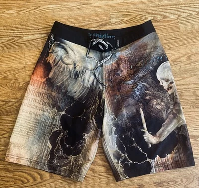 Pantalones cortos de natación Affliction para hombre trajes de baño gráficos calavera talla 34 Foto 1 de 4