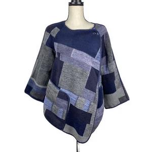 T Tahari Bella Plaid Cape Blue Gray Wool Blend Womens XS S - Picture 1 of 12