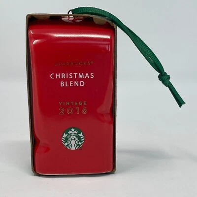 Bolsa de café roja Starbucks Holiday Christmas Blend 2016 adorno de árbol de cerámica nueva con etiquetas Foto 1 de 4