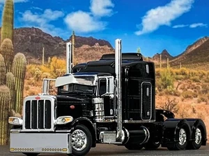 1/64 DCP BLACK PETERBILT 389 W/ 63" MID ROOF SLEEPER W/ WHALE TAIL - Picture 1 of 6