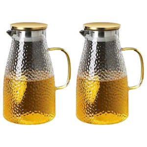 Glass Pitcher with Lid 68oz /2000 ml Borosilicate Glass Jug 2 PCS for Water &Tea - Picture 1 of 9