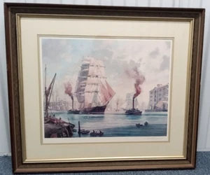 Roy Cross FRAMED Print Artist Signed ENTERING THE EAST INDIA DOCK LONDON - Picture 1 of 9
