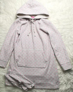 ROUDELAIN KAPUZENPULLOVER WEISS ROSA GEPUNKTET PLÜSCH PYJAMA KLEID MIT SOCKEN GRÖSSE M - Bild 1 von 10