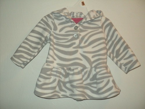 OFF WHITE Vestito Carters Neonato 6 Mos Vellutato Stampa Zebra Felpa Con Cappuccio Bianco Off e Grigio