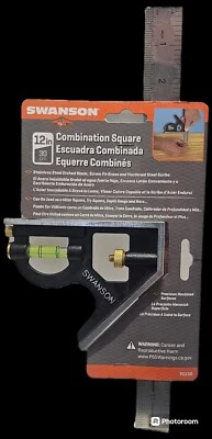 12 Inch Combination Square Swanson Stainless Blade Level Scribe Brass Screw New - Image 1 of 2