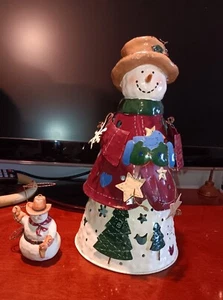 Metall Teelicht groß Schneemann Kerzenhalter 11" & 3" Cowboy Schneemann Ornament - Bild 1 von 4