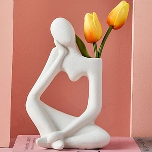 White Flower Vase Ceramic Thinker Vase for Home Decor Modern Cute Boho Vases ... - Picture 1 of 4