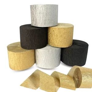Crepe Paper Streamers 6 Rolls 492ft Pack of 2 Gold 2 Silver 2 Black - Streame... - Picture 1 of 7