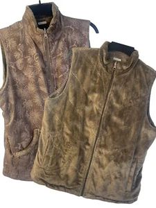 Women Columbia Vest Floral and Plush Full-Zip Reversible  Large Brown EUC - Picture 1 of 9