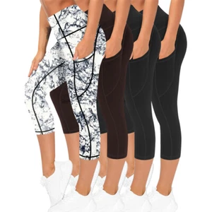 Women Gym Carpi Pants Pocket Fitness Sports Running Ladies 3/4 Cropped Leggings - Picture 1 of 20