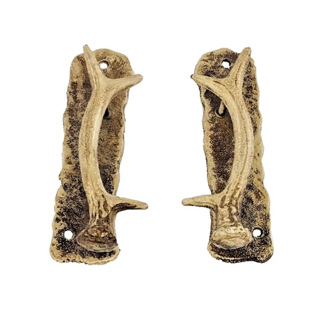 Door Handles with Cast Iron Deer Antler Rustic Design (a pair) Cover