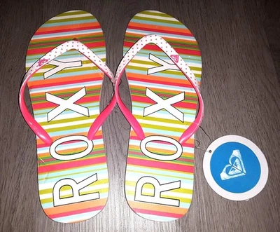 Sandalias chanclas Roxy coloridas a rayas de neón a lunares para mujer talla 9 Foto 1 de 4