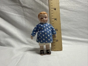 Vtg Porcelain Doll Dollhouse Miniature Baby ceramic 3.25" Blue shirt & bloomers - Picture 1 of 8