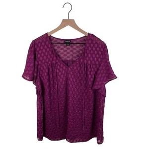 Torrid Berry Sheer Swiss Dot Stitch Flutter Sleeve Chiffon Top Plus Size 1X - Picture 1 of 7