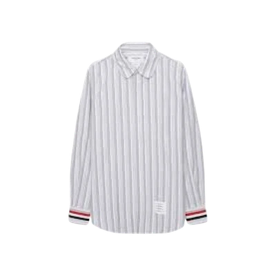 Thom Browne Stripe Cuff Straight Fit Round Collar Oxford Shirt Medium Grey - Image 1 of 4