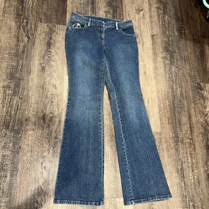 JEANS INC CON PEDRERÍA SIGNO DE LA PAZ PIERNA ANCHA lavado medio talla 4 - Imagen 1 de 6
