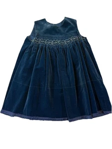 Vintage Toddler Girl Blue Velvet Smocked Party Dress 2T–3T Handmade 1950s - Picture 1 of 6