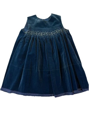Vintage Toddler Girl Blue Velvet Smocked Party Dress 2T–3T Handmade 1950s - Image 1 of 4