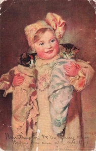THREE KITTENS LITTLE GIRL WITH TWO KITTENS UDB 1907 POSTCARD *AS IS** 110425 U - Picture 1 of 2