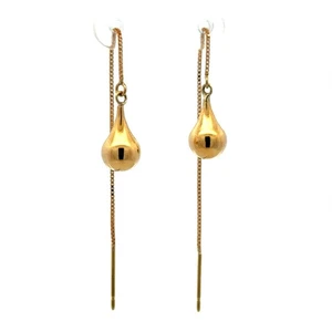 18K Yellow Gold Polished Classic Modernist Teardrop Threader Earrings - Picture 1 of 9