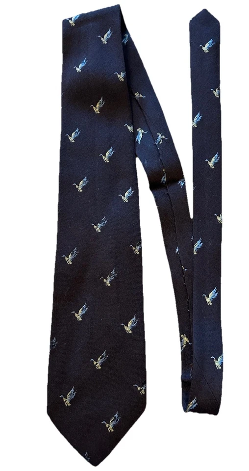 Vintage Men’s Italian Navy Tie 3.75” Flying Ducks Kasmir Wool Silk Blend Hunting - Image 1 of 4