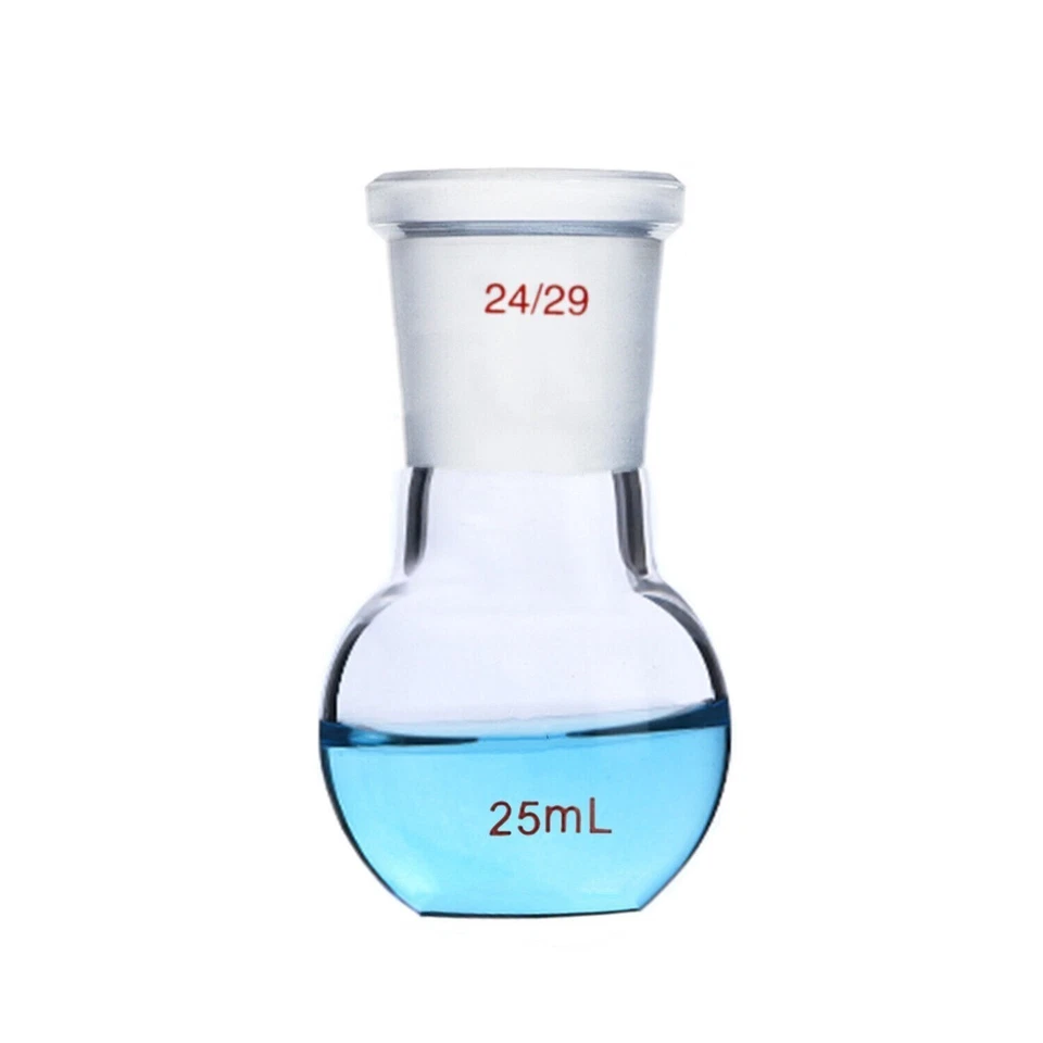 25ml 24/29 Single Neck Flat Bottom Glass Flask 1-Neck Lab Boliling Bottle Vessel - Image 1 of 1