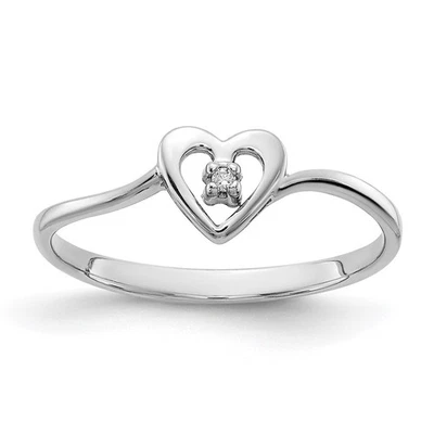 14k White Gold Round Cut Diamond Heart Shape Engagement Ring Size 6 - Image 1 of 4