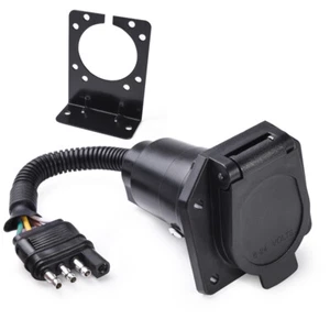 Flat 4Pin Truck to 7Way Round Blade Trailer Adapter Wiring Plug Connector For RV - Picture 1 of 7