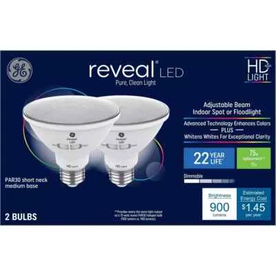 GE 2pk 75W Reveal PAR30 LED Light Bulbs - Image 1 of 3