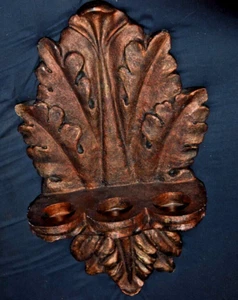 FAUX CARVED Wood RESIN Wall Hanging 3 Candle Holder Mid Centry Scroll - Nice - Picture 1 of 2
