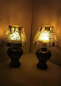 Flammenlose Teelichter 2er Set Mosaik Orientalisch Lampe LED Farbwechsel - Bild 1 von 5
