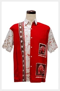 Vintage 1980s White and Red Batik Elephant Thailand shirt | Size Large - Picture 1 of 9