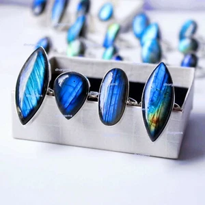 10pcs labradorite 92.5 silver plated adjustable rings wholesale gemstone rings - Picture 1 of 11