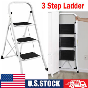 3 Step Ladder Folding Step Stool Steel Anti-Slip For Household Office Use 330lbs