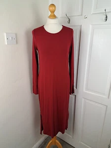 Abito JAEGER rosso bordeaux girocollo orlo spacco midi jersey taglia S - Foto 1 di 5