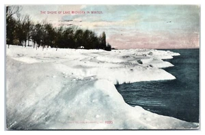 Postal de la orilla del lago Michigan en invierno Milwaukee Wisconsin - Imagen 1 de 2