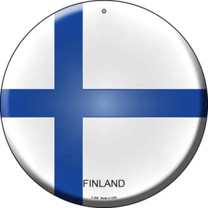 Bandiera Finlandia novità insegna rotonda circolare metallo 12" decorazione parete casa garage - Foto 1 di 1