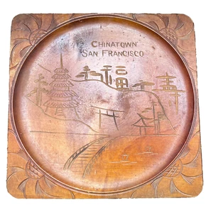 Vintage San Francisco Chinatown Souvenir Wood Tray / Plaque - Picture 1 of 2