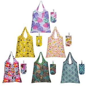 6Pack Reusable Grocery Bags Large Foldable Shopping Bag in Pocket, Nylon Recycle - Picture 1 of 7