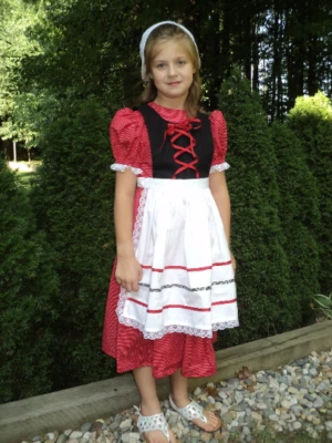 sz 10 girls' Historic Swiss Heidi Costume dress,bib apron,bonnet cotton 3-pc set - Image 1 of 4