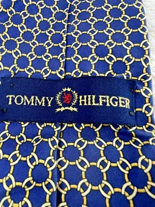 Tommy Hilfiger Neck Tie 100% Silk Blue & Yellow Geometric Made In USA Mens - Picture 1 of 9