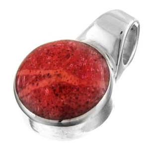 925 Sterling Silver Red Coral Bali Handmade Sterling Pendant, 7/8" - Picture 1 of 3