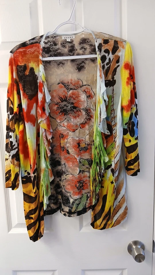 Cárdigan con espalda de encaje estampado audaz ADORE - Talla grande Foto 1 de 4