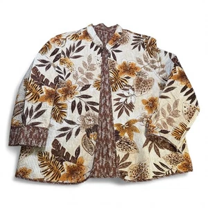 Chaqueta Blazer De Colección Reversible Frente Abierto Capa Talla L Cálida Marrón Punto Rayas Floral - Imagen 1 de 8