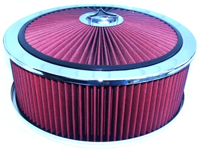 PULITORE FILTRO ARIA 14x5" EDELBROCK HOLLEY CROMATO/ROSSO CHEVY FORD DODGE MOPAR - Immagine 1 di 4