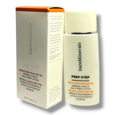Loción de preparación diaria BareMinerals Prep Step SPF50 Mineral Shield 40 ml/1,35 oz. Nuevo Foto 1 de 2