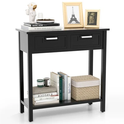 Accent Console Table Entryway Sofa Foyer Table Storage Shelf W/2 Drawers Black - Image 1 of 4