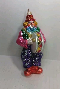 Poland Handblown Colorful Glass Clown Drummer Christmas Ornament  - Picture 1 of 5