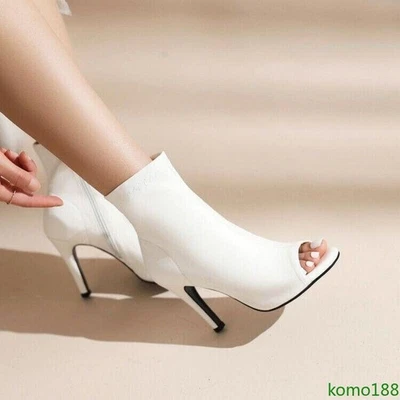 Para mujeres Zapatos Peep Toe Elastizados Botines Cremallera Tacones de aguja Tacones altos Sandalia Botas Foto 1 de 4